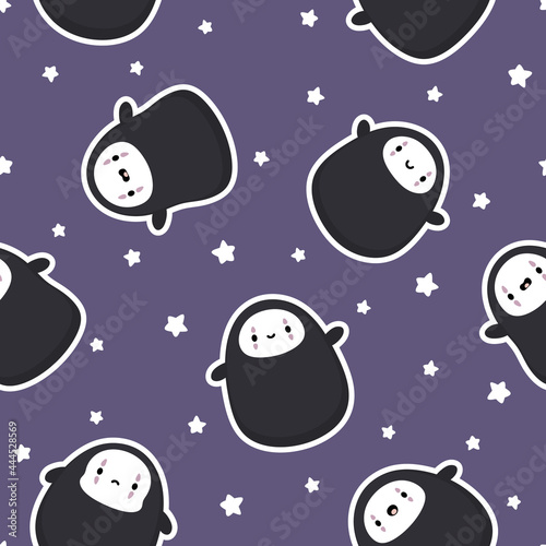 No Face Kawaii Ghost Seamless Pattern Background, Vector illustration