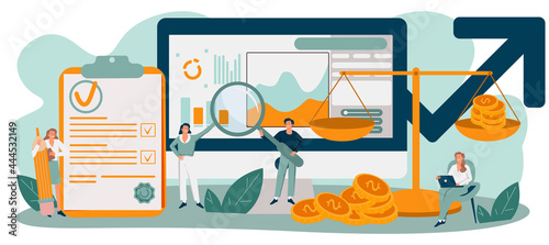 Benchmarking concept set. Idea of business development and improvement. Compare quality with competitor companies. Isolated flat vector illustration