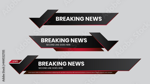 Lower third vector red futuristic design template. Set of TV banners and bars for news and sport channels, streaming and broadcasting.