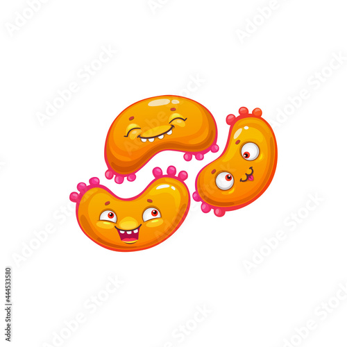 Cartoon virus cell vector icon  cute triple bacteria with happy faces  funny germ character. Smiling pathogen microbe mascot or emoticon  isolated micro organism symbol