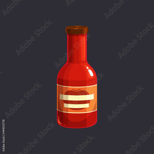 Ketchup bottle packaging isolated tomato sauce icon. Vector plastic container with cap, tomato juice or hot chili spicy sauce pack. Food condiment, seasoning pack with ketchup of red vegetables