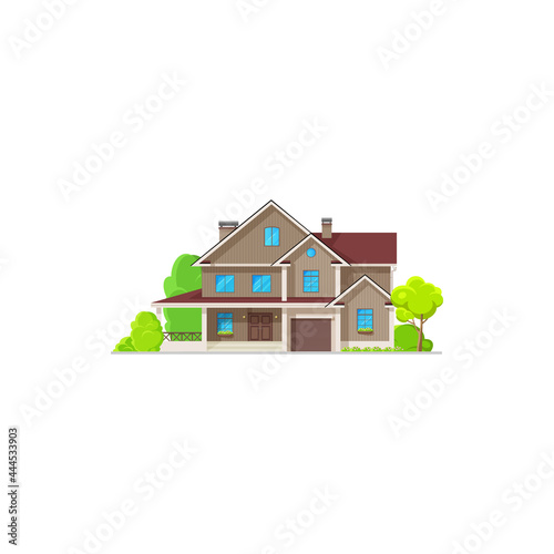House and home building, villa mansion or village residential apartments, vector. Modern family house, luxury cottage and townhouse property, duplex apartments facade, flat isolated icon