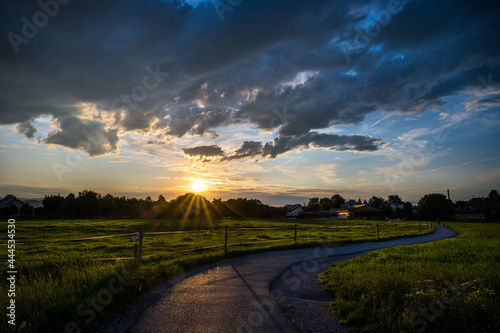 sunset over mount Staufen in Salzburg Leopoldskron Moos photo