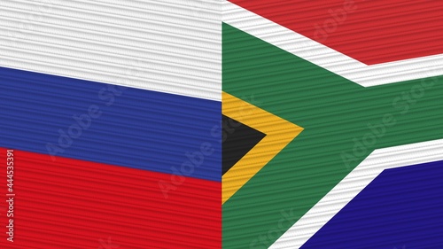 South Africa and Russia Flags Together Fabric Texture Illustration Background