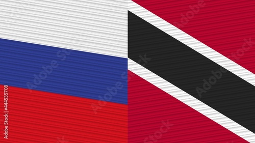 Trinidad and Tobago and Russia Flags Together Fabric Texture Illustration Background