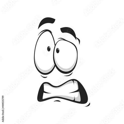 Strange stupid emoticon with broad toothy smile isolated icon. Vector cheerful person social network emoji, emoticon silly eyes, confused face expression. Strange emoji with broad smile, crazy idiot