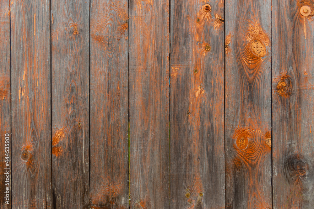 Fototapeta premium orange brown wooden planks background, old and grunge pine wood texture. Top view.