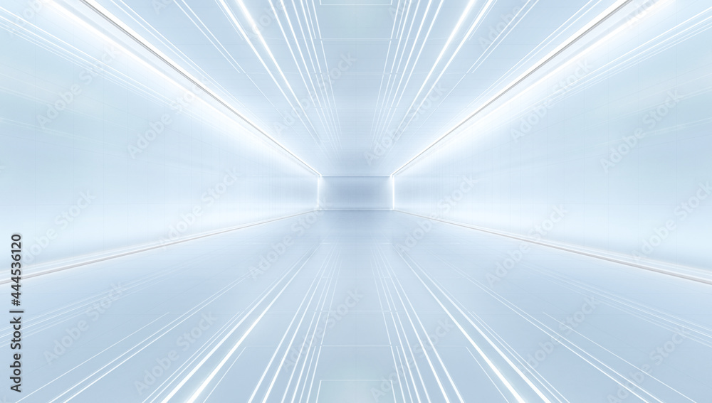 Naklejka premium uturistic tunnel with light. Abstract Spaceship corridor. Future interior background, sci-fi science concept. 3D rendering