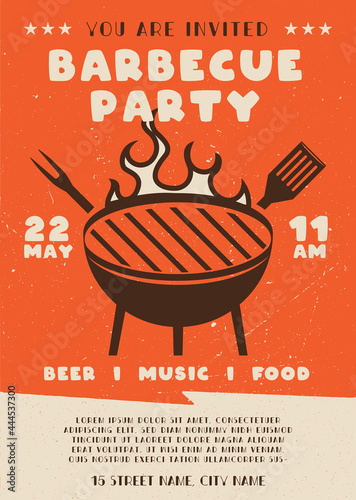 Barbecue party flyer. BBQ poster template design. Summer barbeque editable card. Stock illustration