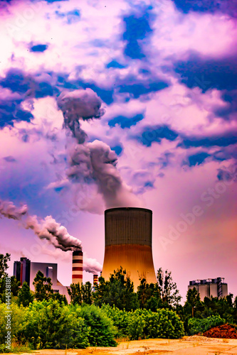 Apocalyptic view for the polluted world with environmentlal damage. Black carbon powered power plant..