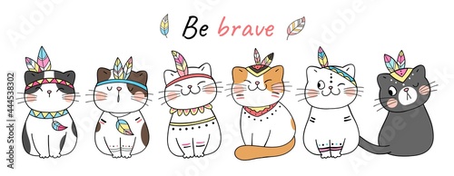 Draw cute tribal cat Be brave Doodle cartoon style
