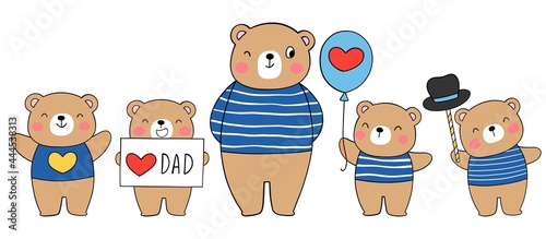 Draw happy dad bear and son for father day