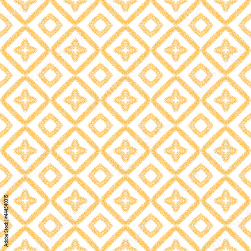 Arabesque hand drawn pattern. Yellow symmetrical