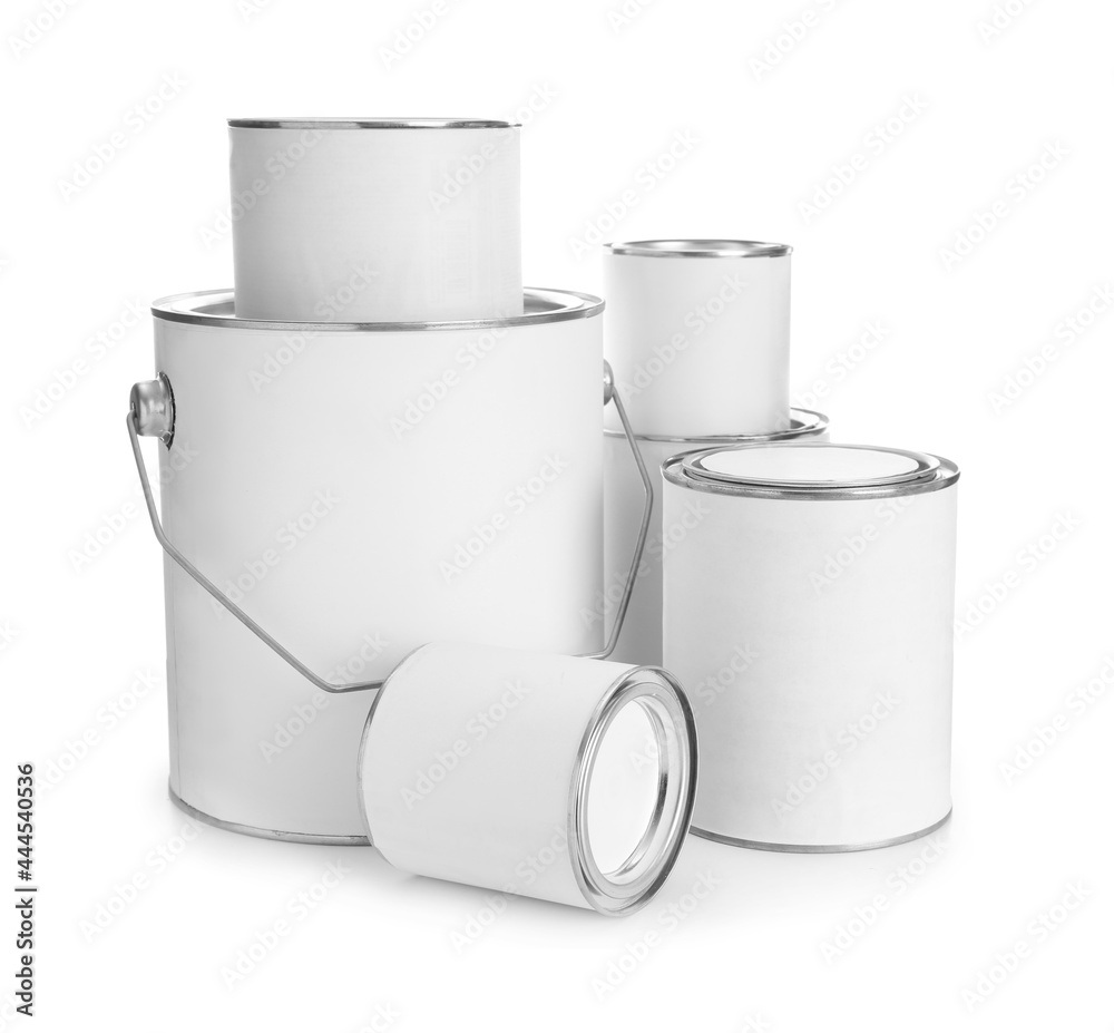 Set of blank paint cans isolated on white Set of blank paint cans isolated on white