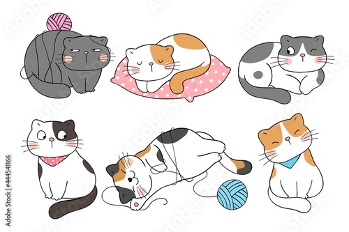 Draw collection funny cat Doodle cartoon style © anchalee