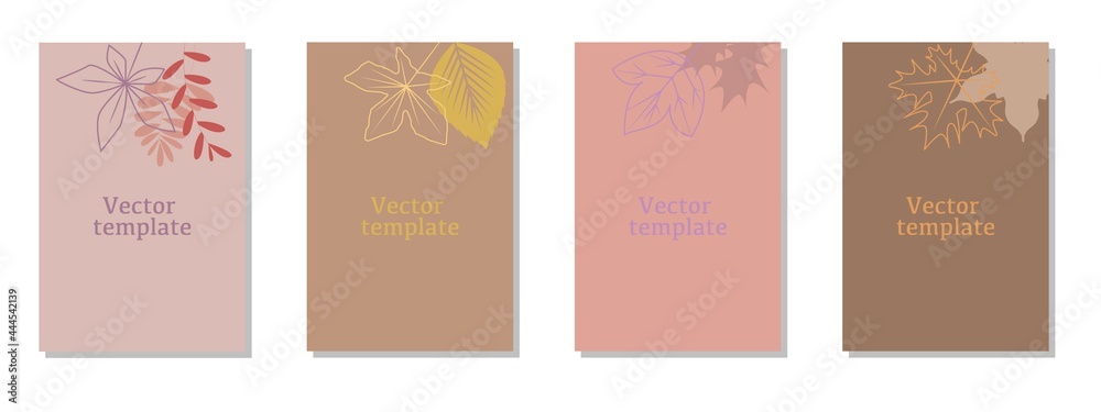 Fototapeta premium Set of autumn concept leaflet frame. Autumn and winter natural plants decoration vector template. Beautiful natural brochure design. Vector illustration.