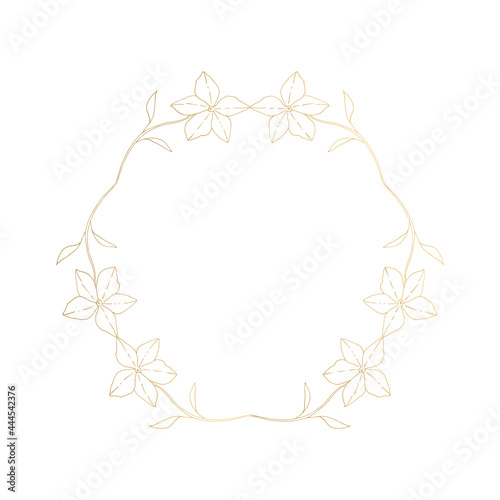 Golden floral frame. Vector botanical illustration.