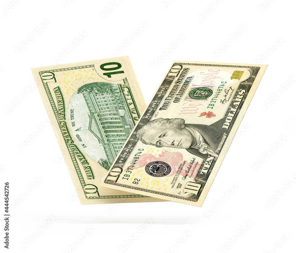 10 dollars banknotes on a white background. 3D illustration 10 dollars banknotes on a white background. 3D illustration