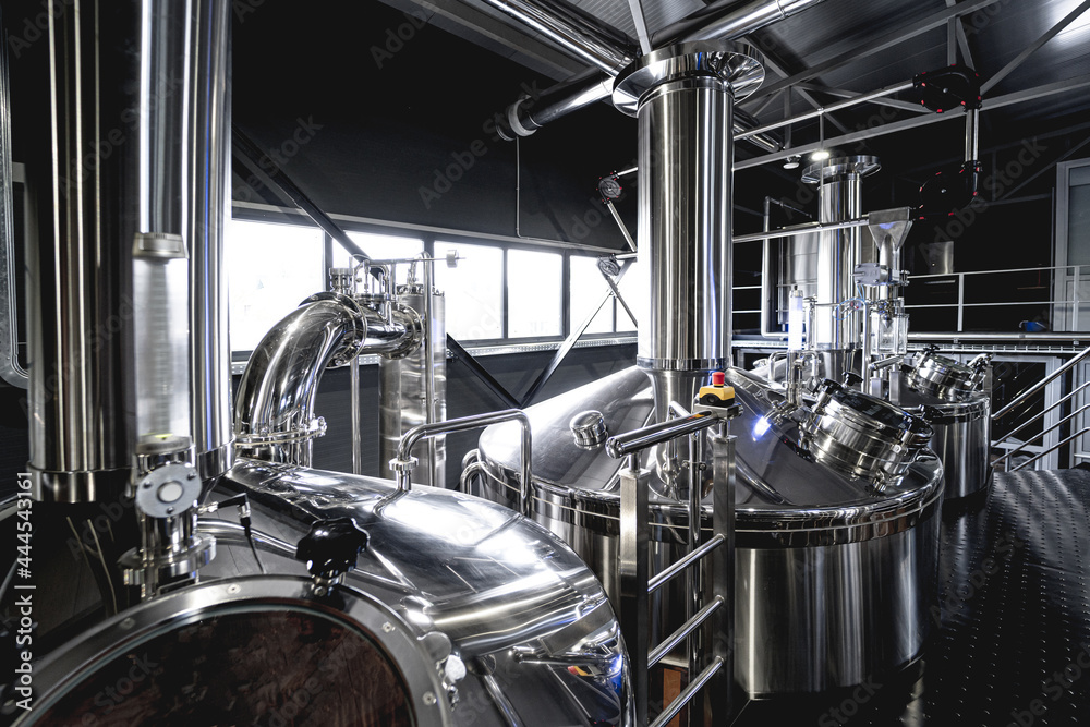 Craft beer brewing equipment in privat brewery - obrazy, fototapety, plakaty 