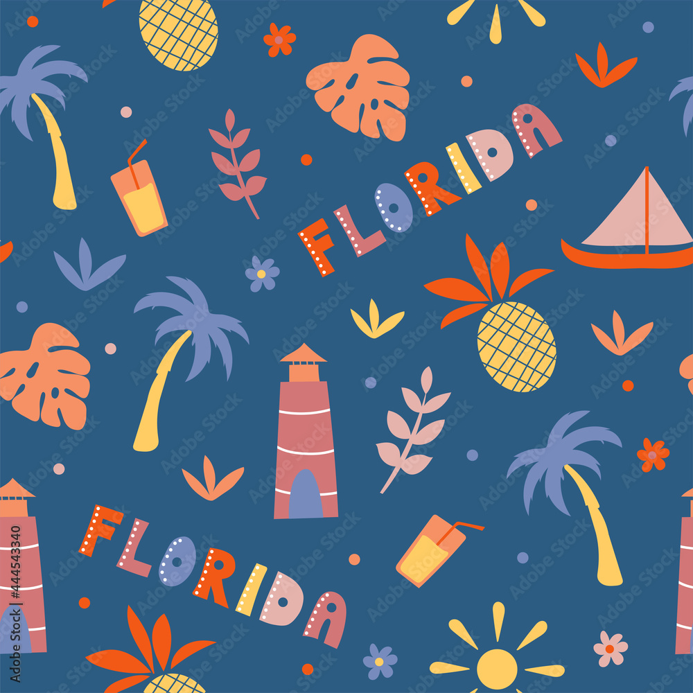 USA collection. Vector illustration of Florida theme. State Symbols ...