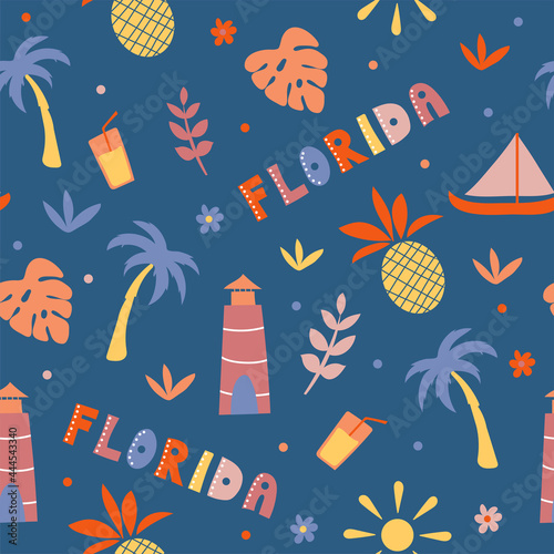 USA collection. Vector illustration of Florida theme. State Symbols - seamless pattern