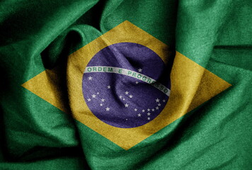 Fototapete Brasilien Brasilianische Flagge auf Seidenstoff  © gmstockstudio
