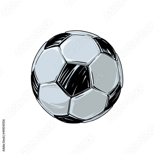 Drawing of an old leather socker ball. Isolated on white for printing souvenirs and advertising. Vector illustration.