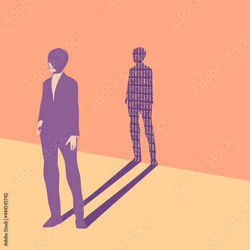 Young lady casting shadow of machine code