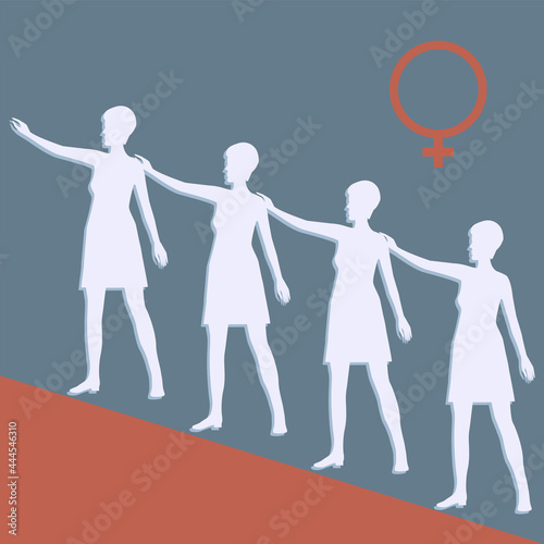 Group of women, gender sign - vector. Banner. Women's Equality Day. August, 26th.