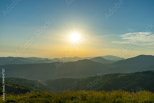 Sunset over Carpathians mountains. Panoramic view from Apetska mountain. © Vitali