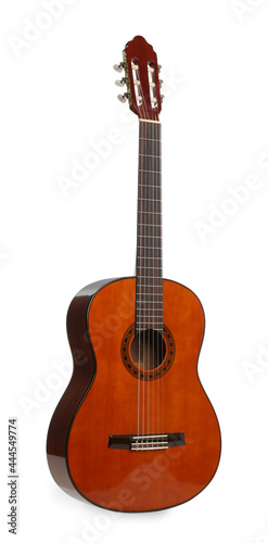 Acoustic guitar isolated on white. String musical instrument