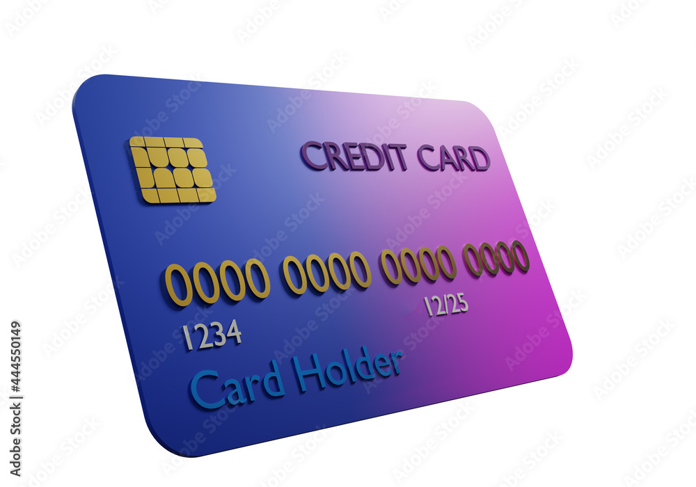 Credit card template. The plastic bank card is turned at an angle. The credit card is isolated on white. The bank card is blue. Finance, payments, and lending. Bank lending. 3d rendering Credit card template. The plastic bank card is turned at an angle. The credit card is isolated on white. The bank card is blue. Finance, payments, and lending. Bank lending. 3d rendering