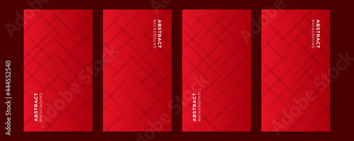 Dark red social media post and story templates set for business with abstract vector illustration on background. Stories posts layouts red and black. Abstract red background