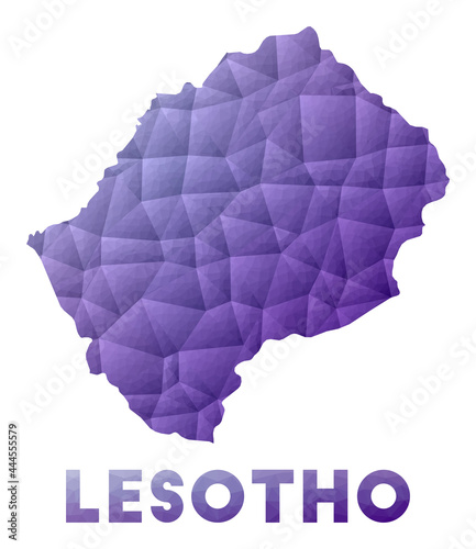 Map of Lesotho. Low poly illustration of the country. Purple geometric design. Polygonal vector illustration.