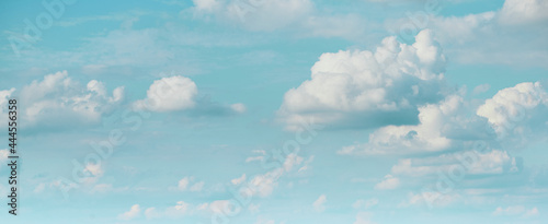 Canvas Print wide web banner with beautiful bright blue sky with fluffy clouds for any text