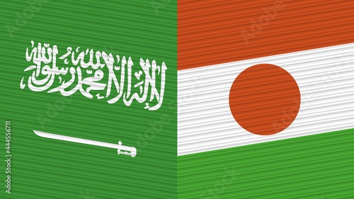 Niger and Saudi Arabia Flags Together Fabric Texture Illustration Background