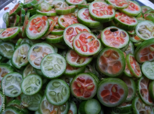 sliced ivy gourd (Coccinia grandis) or scarlet gourd, fresh vegetables