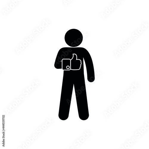 man shows like, stick figure people icon isolated character, thumbs up, pictogram approval