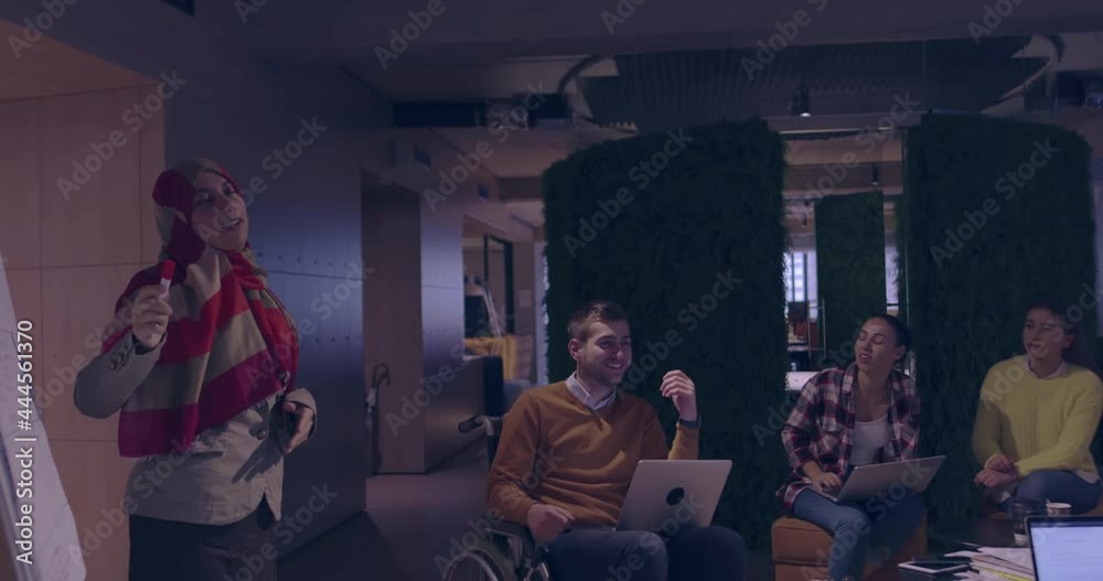 Businesswoman in wheelchair having business meeting with team at modern office Businesswoman in wheelchair having business meeting with team at modern office