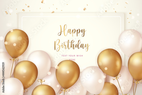 Elegant golden ballon and ribbon Happy Birthday celebration card banner template background
