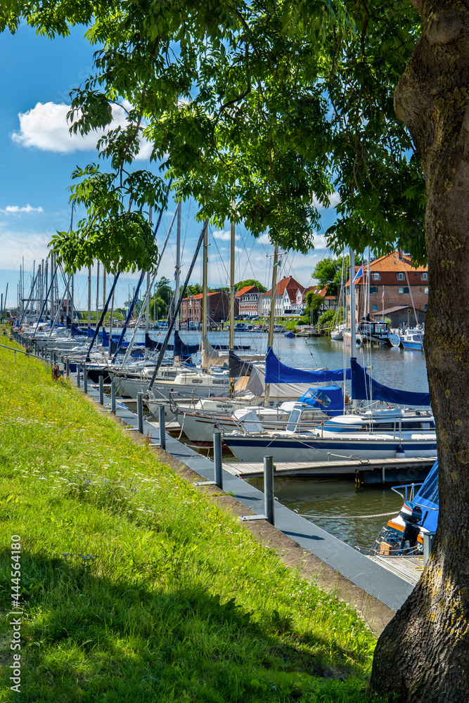 Glückstadt, Germany. The harbor with sailboats on a sunny day.