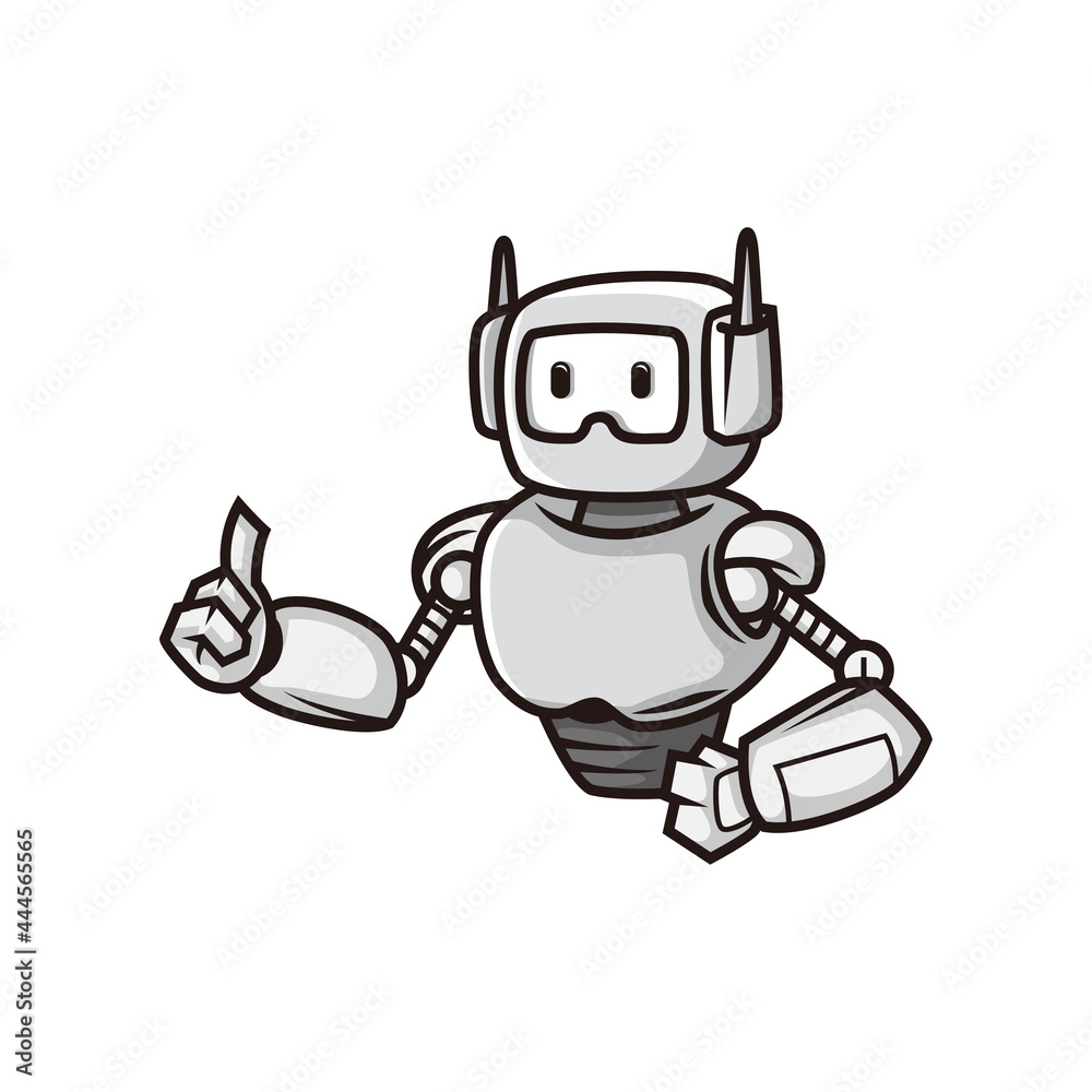 Advance smart robot thumb up cartoon character fun design mascot logo vector