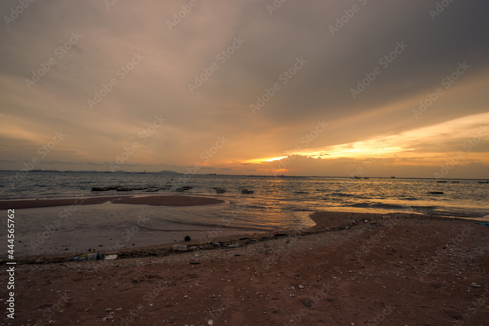Blurry black shadow background, twilight evening by the sea, natural beauty during the day