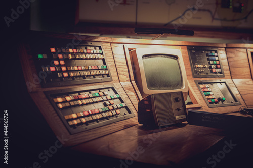 Cheshire, UK - 25th June 2021: Vintage Cold War Missile Silo computer systems in underground bunker