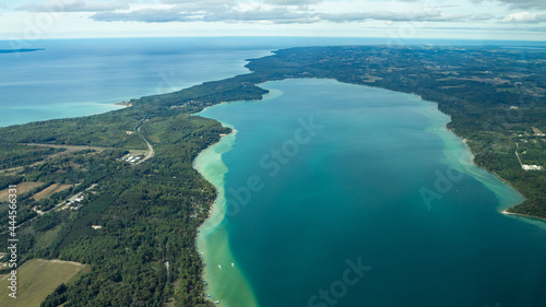 Canvastavla Aerial of Torch Lake and Lake Michigan in Northern Michigan