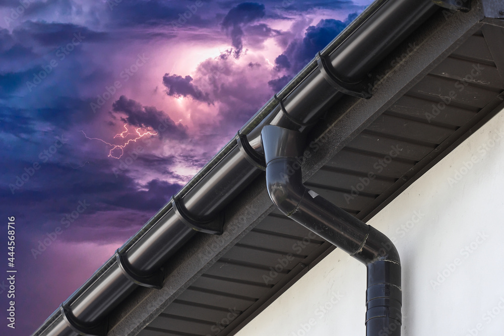 Fototapeta premium Storm sky with lightning over the house.