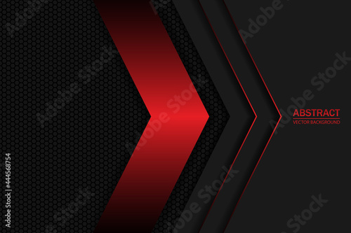 Black and red arrows on a dark carbon mesh. Black carbon fiber hexagon texture.