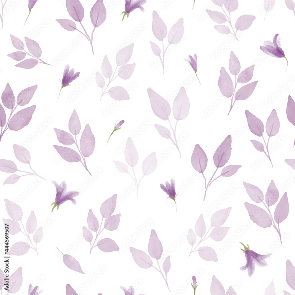 Simple and cute watercolor floral seamless pattern. Spring branches and leaves.