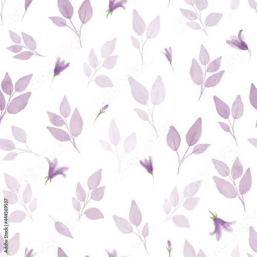 Fototapeta Naklejka Na Ścianę i Meble -  Simple and cute watercolor floral seamless pattern. Spring branches and leaves.