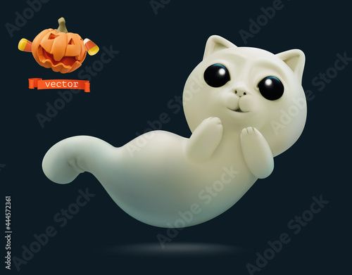Ghost cat. Halloween holiday 3d vector cartoon icon